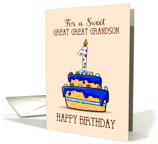 Great Great Grandson 1st Birthday 1 on Sweet Blue Cake card (1578560)