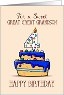 Great Great Grandson 4th Birthday 4 on Sweet Blue Cake card