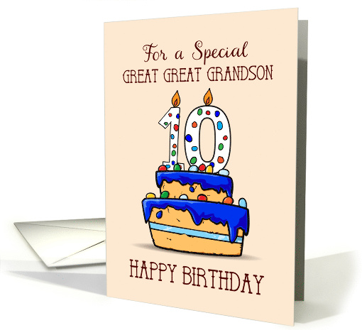 Great Great Grandson 10th Birthday 10 on Sweet Blue Cake card