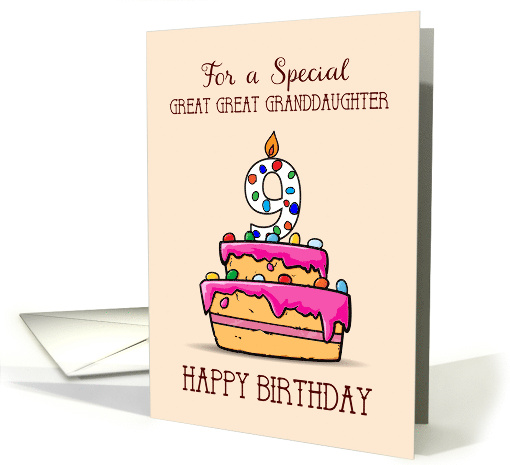 Great Great Granddaughter 9th Birthday 9 on Sweet Pink Cake card