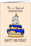 Grandnephew 6th Birthday 6 on Sweet Blue Cake card