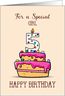 Girl 5th Birthday 5 on Sweet Pink Cake card