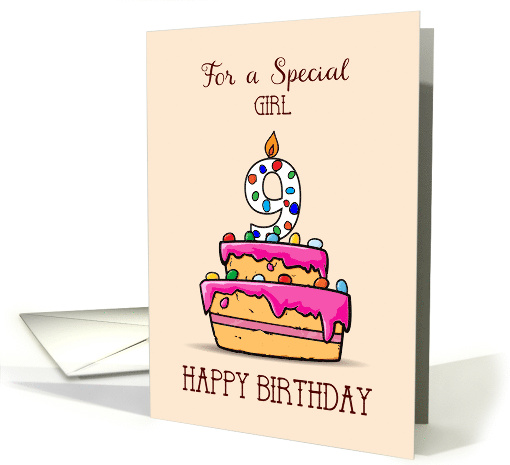 Girl 9th Birthday 9 on Sweet Pink Cake card (1579704)