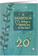 Grandson Religious 20th Birthday Green Hand Drawn Look card