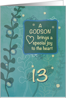 Godson Religious 13th Birthday Green Hand Drawn Look card