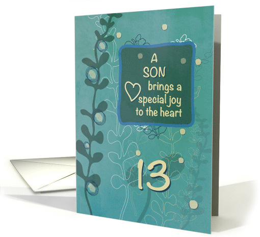 Son Religious 13th Birthday Green Hand Drawn Look card (1581680)