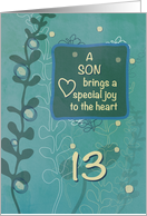 Son Religious 13th Birthday Green Hand Drawn Look card