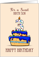 Birth Son 3rd Birthday 3 on Sweet Blue Cake card