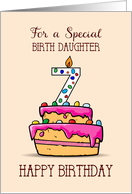 Birth Daughter 7th Birthday 7 on Sweet Pink Cake card