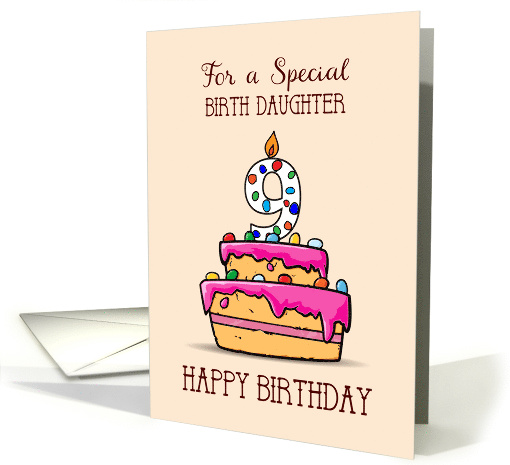 Birth Daughter 9th Birthday 9 on Sweet Pink Cake card (1583756)