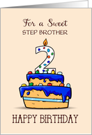 Custom Relation Step Brother 2nd Birthday 2 on Sweet Blue Cake card