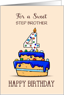 Custom Relation Step Brother 4th Birthday 4 on Sweet Blue Cake card