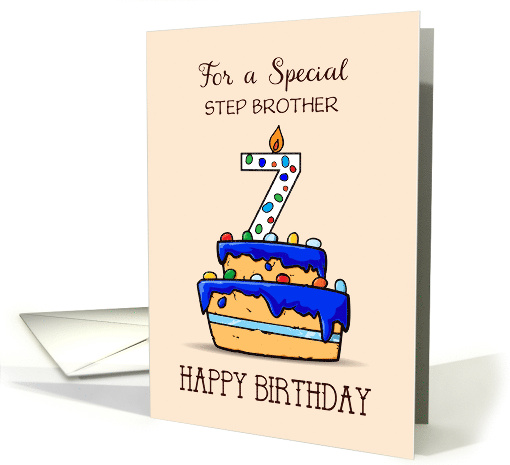 Custom Relation Step Brother 7th Birthday 7 on Sweet Blue Cake card