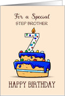Custom Relation Step Brother 7th Birthday 7 on Sweet Blue Cake card