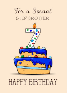 Custom Relation Step Brother 7th Birthday 7 on Sweet Blue Cake