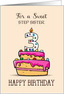 Custom Relation Step Sister 3rd Birthday 3 on Sweet Pink Cake card