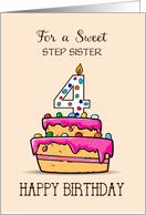 Custom Relation Step Sister 4th Birthday 4 on Sweet Pink Cake card