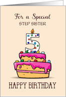 Custom Relation Step Sister 5th Birthday 5 on Sweet Pink Cake card