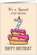 Custom Relation Step Sister 7th Birthday 7 on Sweet Pink Cake card