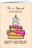 Custom Relation Step Sister 8th Birthday 8 on Sweet Pink Cake card