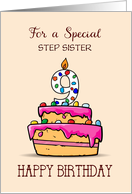 Custom Relation Step Sister 9th Birthday 9 on Sweet Pink Cake card