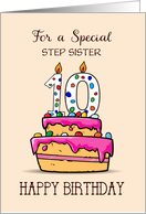 Custom Relation Step Sister 10th Birthday 10 on Sweet Pink Cake card