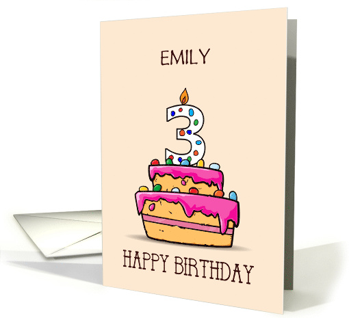 Custom Name Emily 3rd Birthday 3 on Sweet Pink Cake card (1584246)