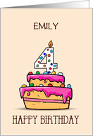Custom Name Emily 4th Birthday 4 on Sweet Pink Cake card