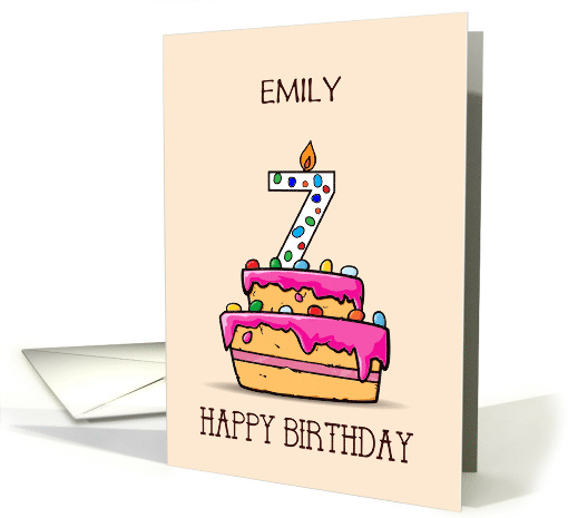 Custom Name Emily 7th Birthday 7 on Sweet Pink Cake card (1584254)