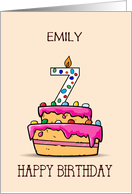 Custom Name Emily 7th Birthday 7 on Sweet Pink Cake card