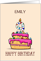 Custom Name Emily 9th Birthday 9 on Sweet Pink Cake card