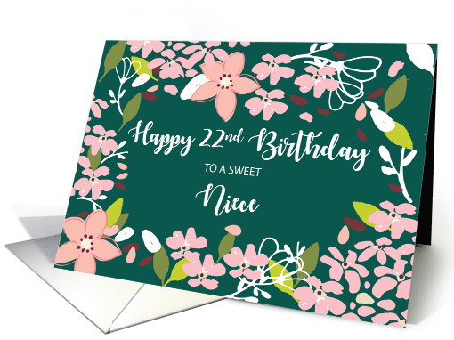 Niece 22nd Birthday Green Flowers card (1585216)