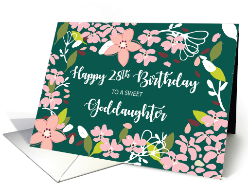 Goddaughter 28th Birthday Green Flowers card (1585742)