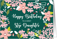 Step Daughter Birthday Green Flowers card