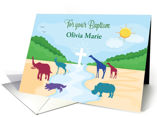 Baptism with Animals in River Personalize Name card (1586106)