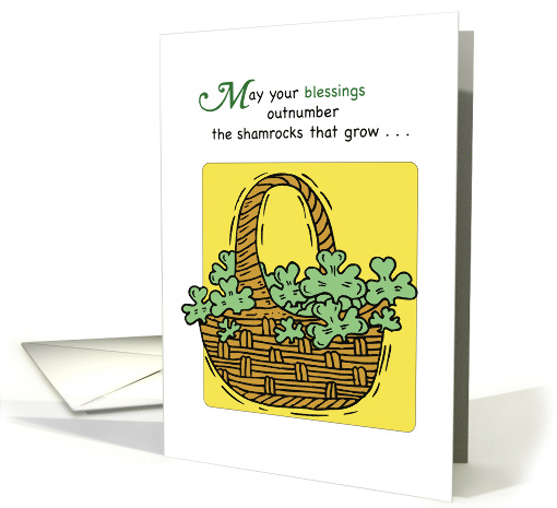 St. Patrick's Day Blessings with Shamrocks in Basket Good Luck card