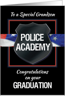 Grandson Police Academy Graduation Congratulations Black with Flag card