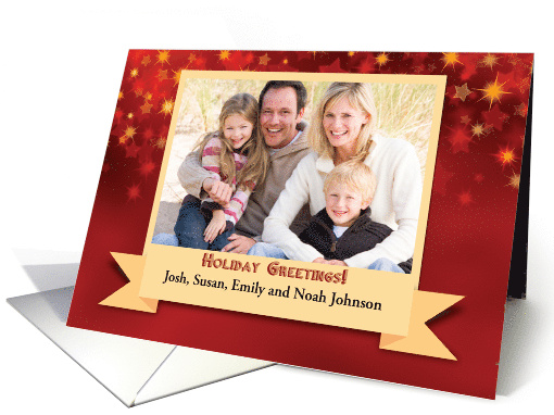 Christmas Photo Custom Name Red with Gold Stars card (1593538)