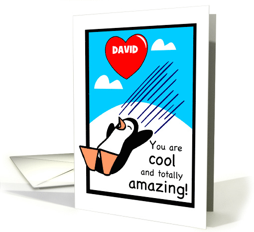 Custom Name Cool Valentine Penguin card (1595448)