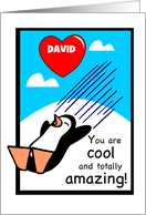 Custom Name Cool Valentine Penguin card