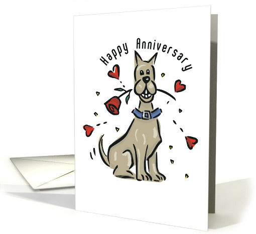 Happy Anniversary from Dog with Red Rose and Hearts I Love You card