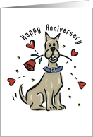 Happy Anniversary from Dog with Red Rose and Hearts I Love You card