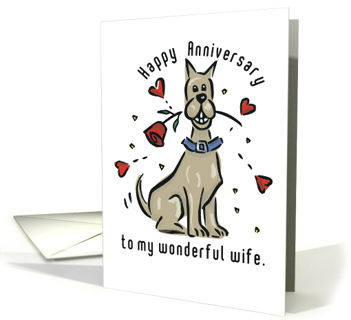 Happy Anniversary to Wife from Dog with Red Rose and Hearts card