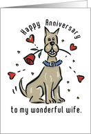 Happy Anniversary to Wife from Dog with Red Rose and Hearts card