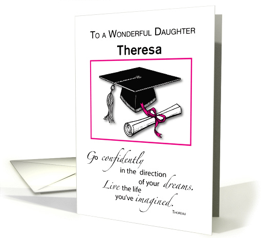 Daughter Custom Name Graduation Pink and Black card (1728986)