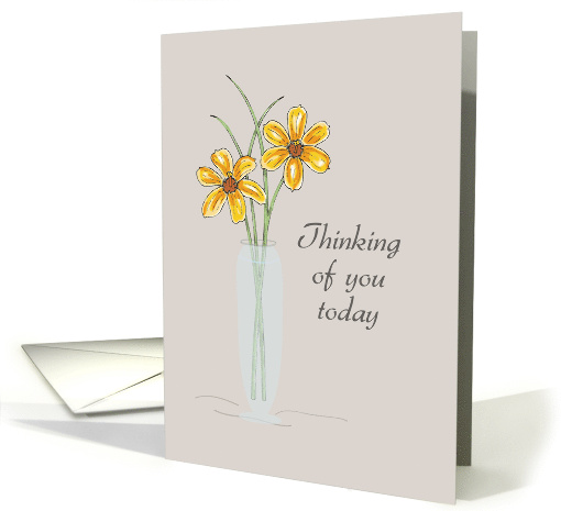 Thinking of You with Yellow Flowers in a Vase Illustration card