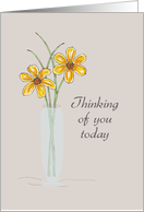 Thinking of You with Yellow Flowers in a Vase Illustration card