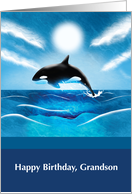 Grandson Birthday with Orca Whale in Ocean card