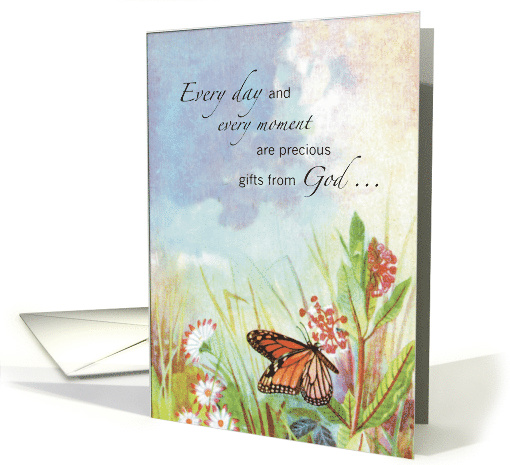 Religious Encouragement with Butterfly and Flowers card (179178)