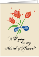 Maid of Honor with Red Flowers card